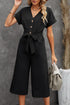Effortless Style Dolman Sleeve V Neck Button Front Belted Wide Leg Jumpsuit
